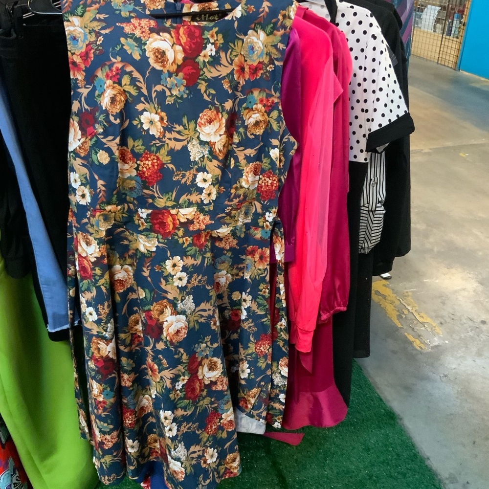 Floral A-Line Skirt in Teal with Multicolor Print